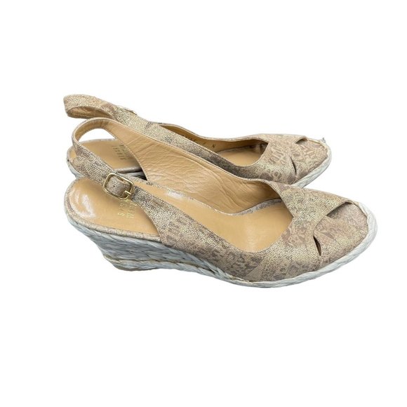 Stuart Weitzman Espadrilles Womens 9 M Wedge Natural Gold Sling Back - Picture 5 of 8